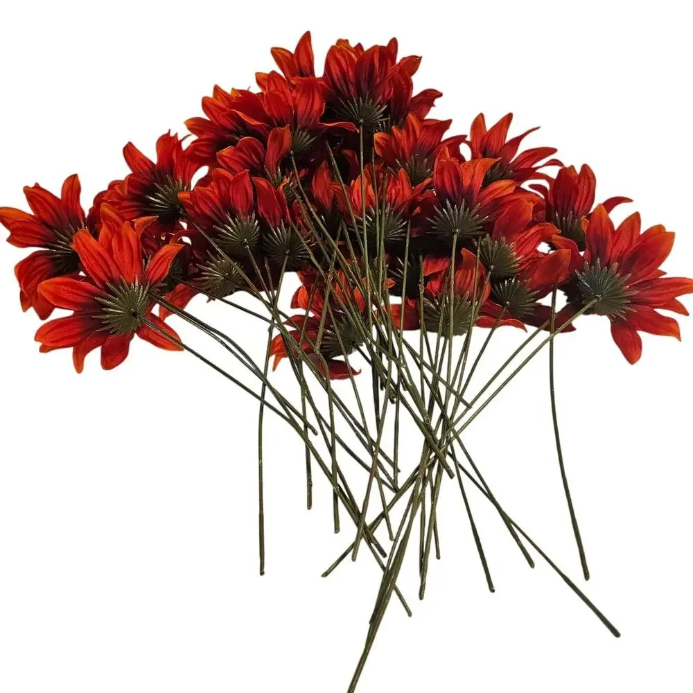 Red Orange Artificial Silk Daisy Flower Lot of 40 Stems Fall Floral Craft Decor
